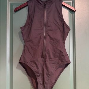 SKIMS Black Zip Front One Piece Swimsuit